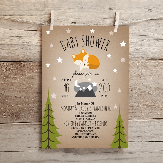 Invitación Sleepy Fox Mountains Baby Shower (Subido por el creador)