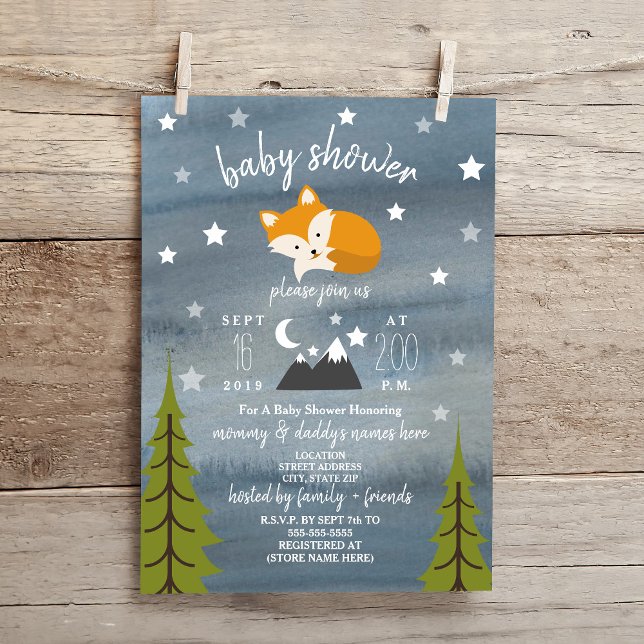 Invitación Sleepy Fox Mountains Watercolor Baby Shower (Subido por el creador)