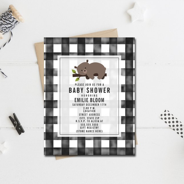 Invitación Sleepy Gingham Bear Baby Shower (Subido por el creador)