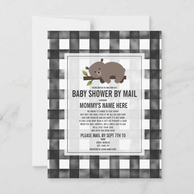 Invitación Sleepy Gingham Bear Baby Shower Por Correo (Anverso)