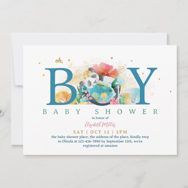 Invitación Sleepy Panda (熊 貓) Oh Boy Baby Shower (Anverso)