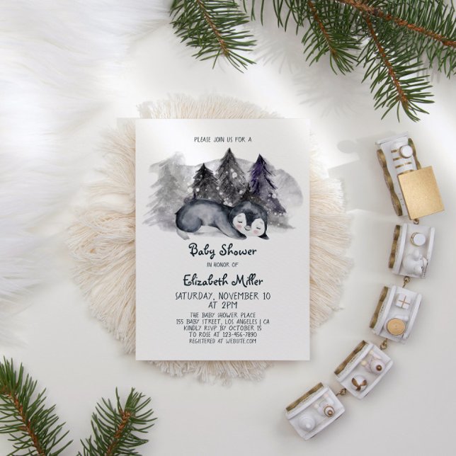 Invitación Sleepy Penguin Baby Boy Baby Shower (Subido por el creador)