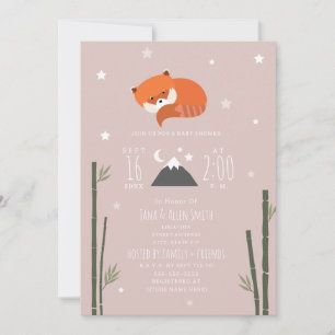 Invitación Sleepy Red Panda Bamboo Chica Rosa Baby Shower