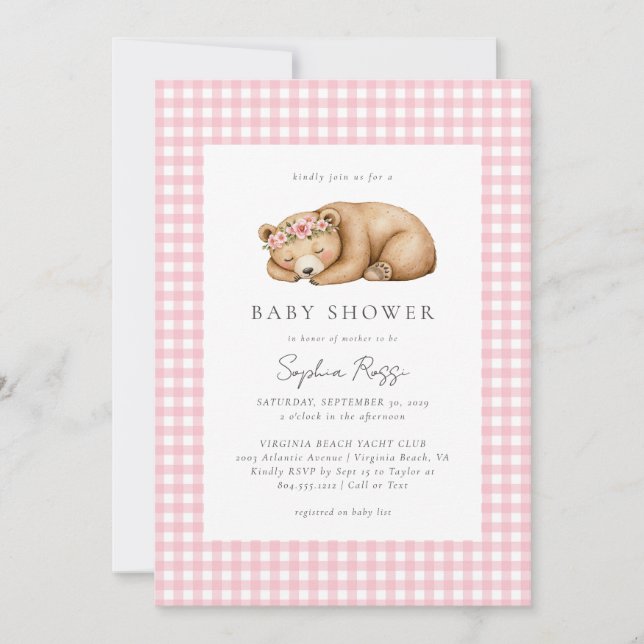 Invitación Sleepy Watercolor Woodland Bear Baby Shower (Anverso)