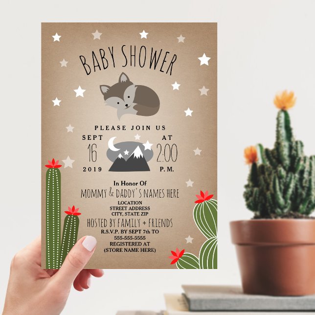 Invitación Sleepy Wolf Pup Desert Mountains Baby Shower (Subido por el creador)