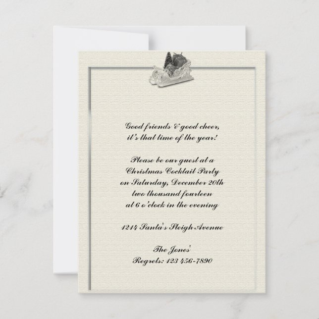 Invitación Sleigh de moda antigua sobre el patrón de línea (Anverso)