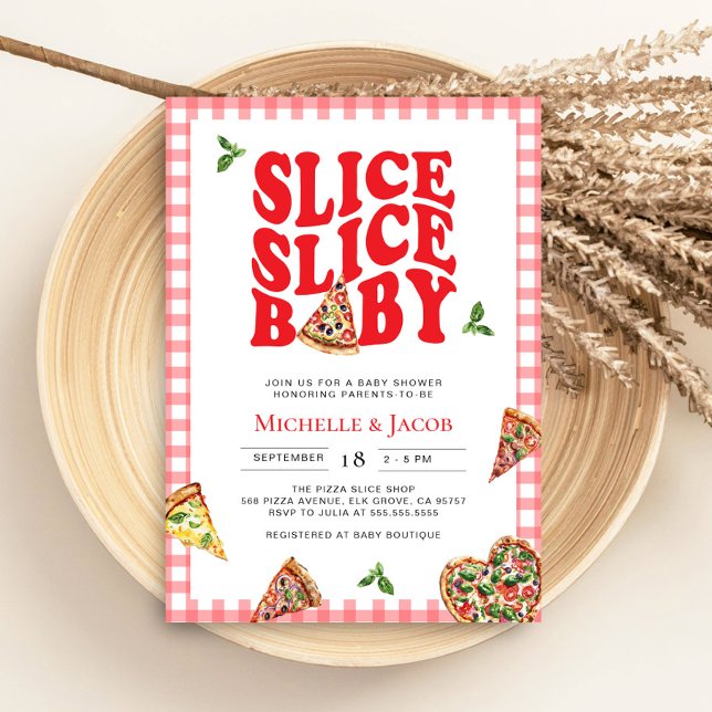 Invitación Slice Slice Baby Pizza Baby Shower Pink Gingham (Subido por el creador)