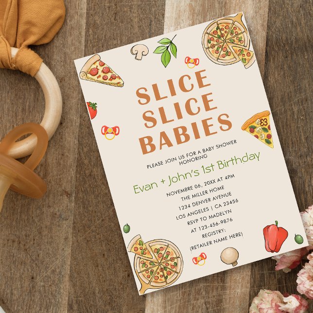 Invitación Slice Slice Baby Pizza Bebés Gemelos Cumpleaños (Subido por el creador)