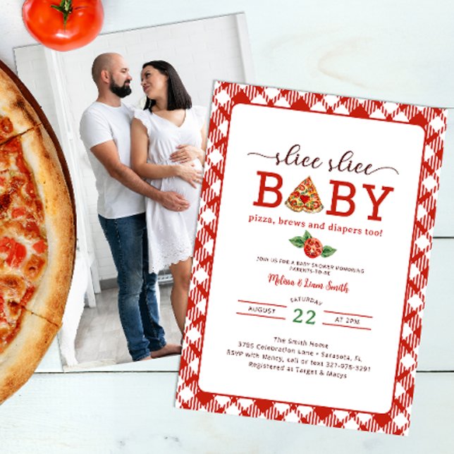 Invitación Slice Slice Baby Pizza Parejas Foto Baby Shower I (Slice Slice Baby Pizza Baby Shower)