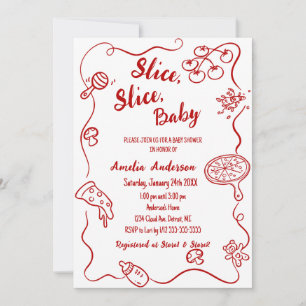 Invitación Slice Slice Baby   Red Doodle Pizza Baby Shower