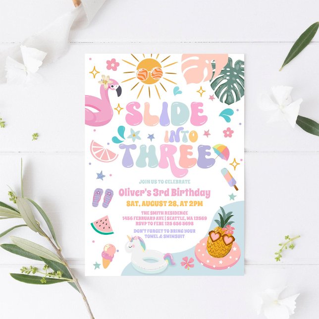 Invitación Slide Into Three Pool Party Summer 3rd Birthday (Subido por el creador)