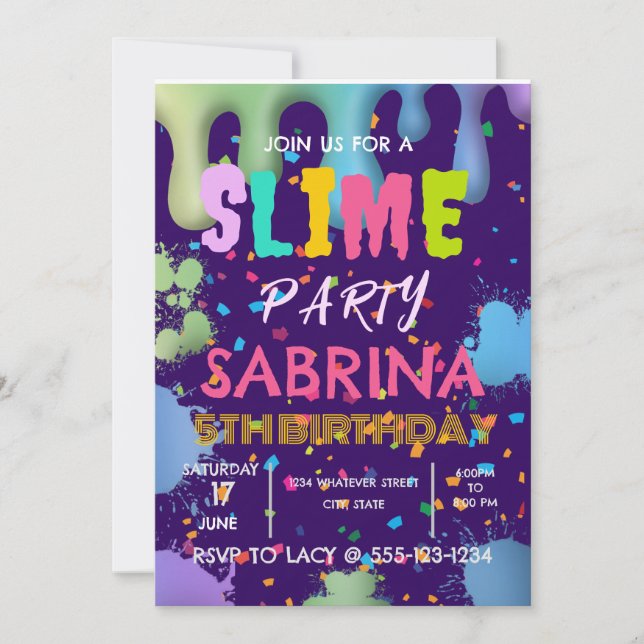 Invitación Slime Birthday Party Personalizado (Anverso)