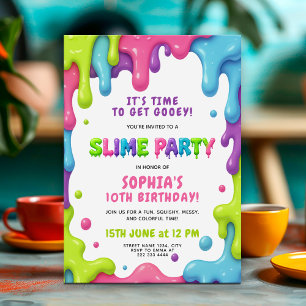 Invitación Slime Fiesta Birthday Bash Colorful Gooey Design