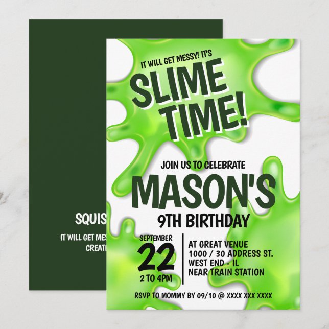 Invitación Slime Fiesta Cumpleaños (Anverso / Reverso)