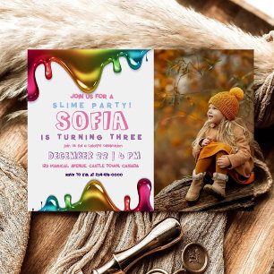 Invitación Slime Fiesta Rainbow Slime   Sexo Neutral