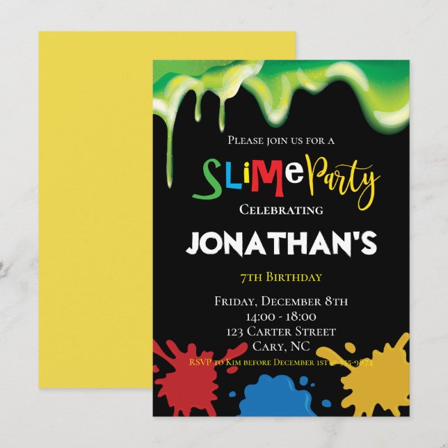 Invitación Slime Fun Children Fiesta de cumpleaños (Anverso / Reverso)