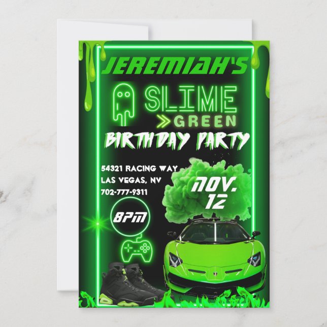 Invitación Slime Green Birday Party (Anverso)