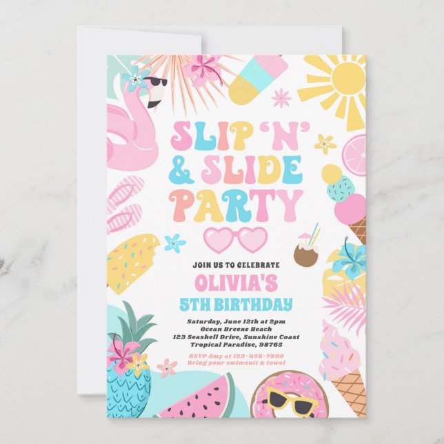 Invitación Slip 'n' Slide Splash Pad Summer Birday Party (Anverso)