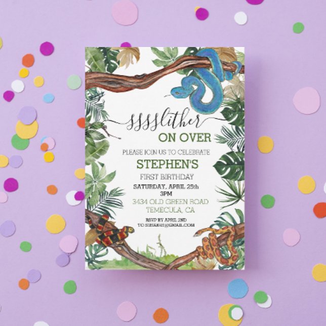 Invitación Slither sobre Snake Reptile Lover Cumpleaños (Subido por el creador)