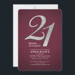 Invitación Sliver Purpurina Glam Burgundy 21º cumpleaños<br><div class="desc">Crea tu propia sorpresa de cumpleaños moderna de Borgoña 21 con los detalles de tu fiesta sobre el fondo burdeos y los tipos de letra populares que puedes cambiar fácilmente haciendo clic en el botón "Personalizar"</div>
