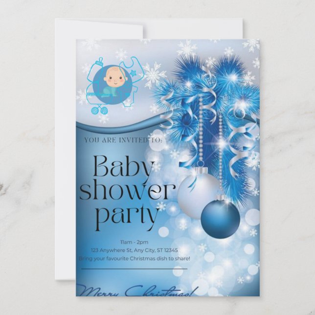 Invitación Sliver snowflakes winter wonderland baby shower  (Anverso)