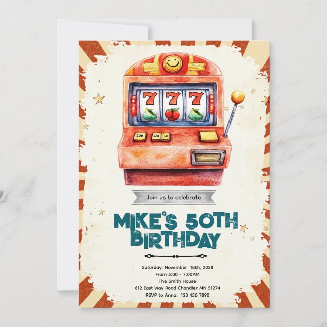 Invitación Slot Machine casino party invitation (Anverso)