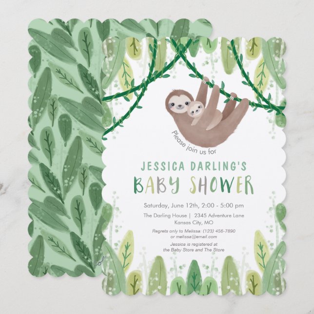 Invitación Sloth Baby Boy Shower Jungle Tema (Anverso / Reverso)