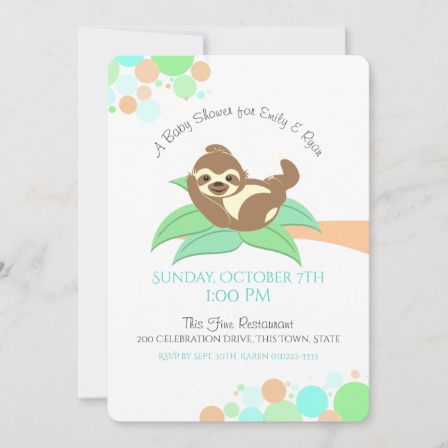 Invitación Sloth Baby Shower (Anverso)