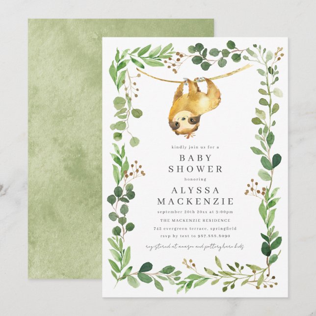Invitación Sloth Baby Shower Invitation (Anverso / Reverso)