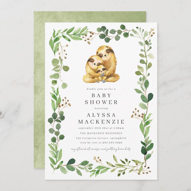 Invitación Sloth Baby Shower Invitation (Anverso / Reverso)