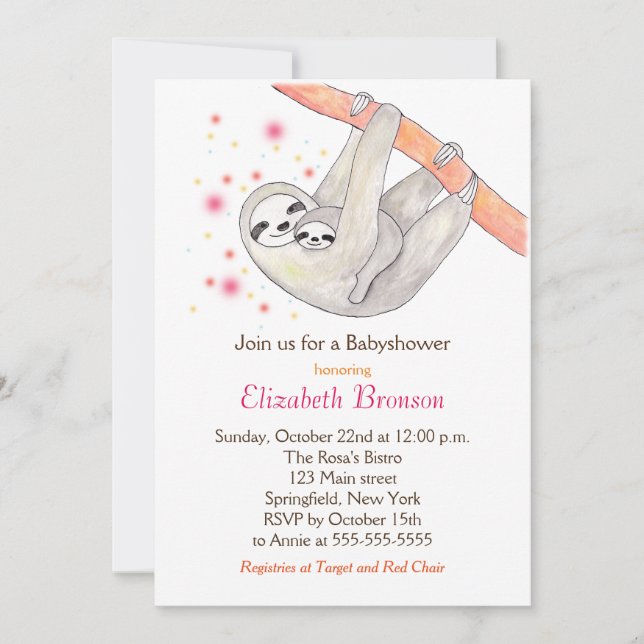 Invitación Sloth Baby Shower Invitation Curte Sloth Mom Baby (Anverso)