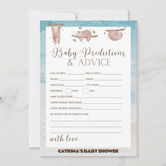Invitación Sloth Baby Shower - Nombre editable, 5x7 Invitació (Anverso)