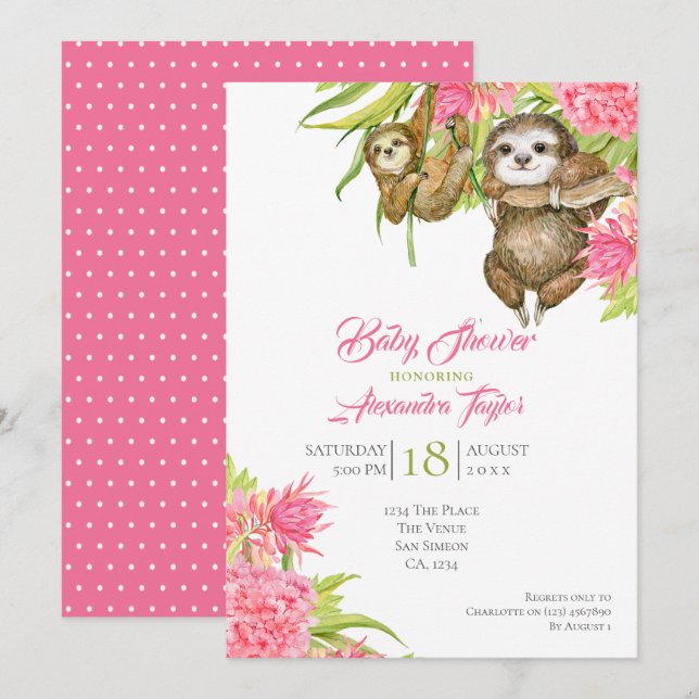 Invitación Sloth Baby Shower personalizado (Anverso / Reverso)