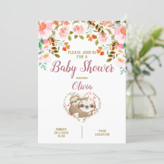 Invitación Sloth Floral Watercolor Baby Shower