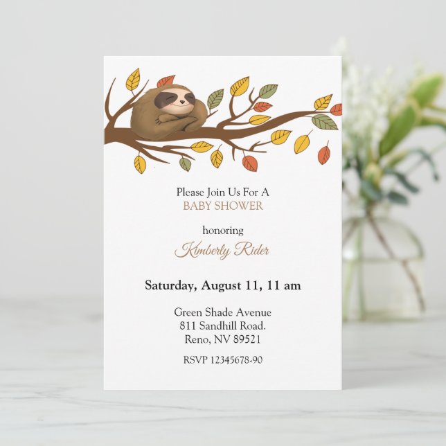 Invitación Sloth On Tree (Anverso de pie)