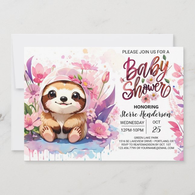 Invitación Slothful Wonder Baby Shower (Anverso)
