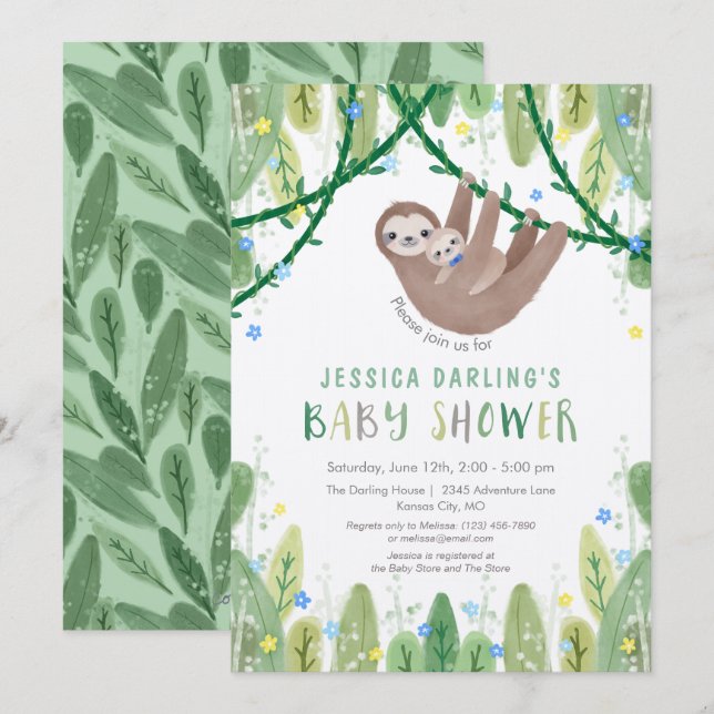 Invitación Slove Baby Boy Bow Tie Shower Jungle Tema (Anverso / Reverso)