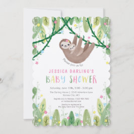 Invitación Slove Baby Girl Shower Jungle Tema