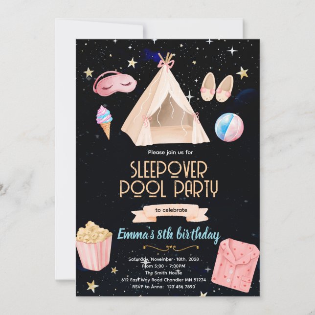 Invitación Slumber Pool birthday Party Invitation (Anverso)