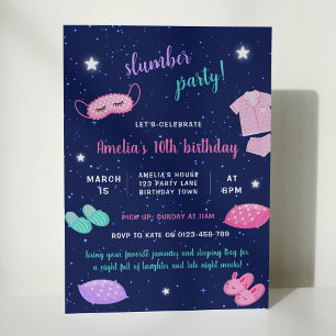 Invitación Slumber Sleepover Partido de Cumpleaños Pink Purpl