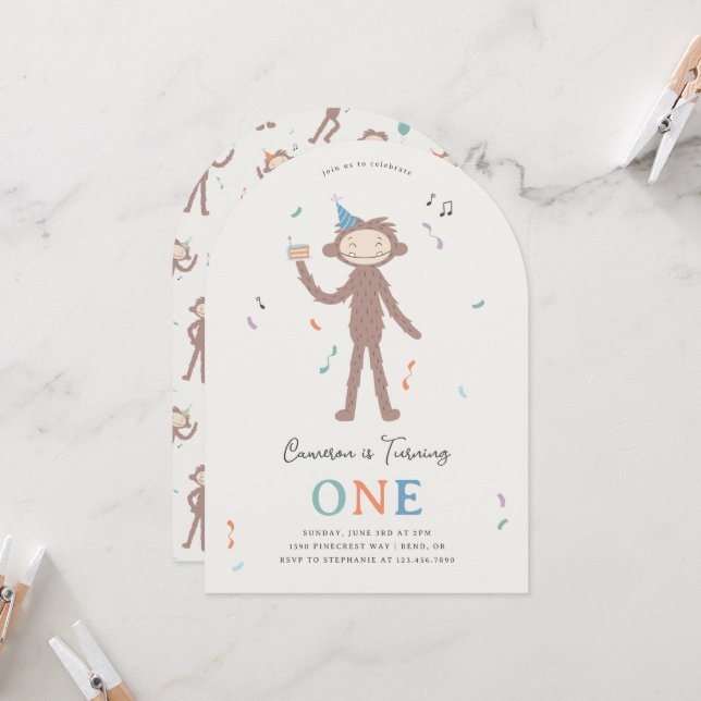 Invitación Slumberkins Bigfoot First Birthday (Anverso/Reverso In Situ)