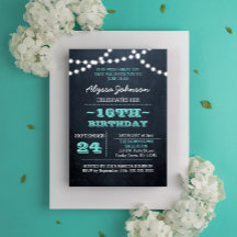 Invitación Sm a Chalk Lights Verde azulado 16th Bi