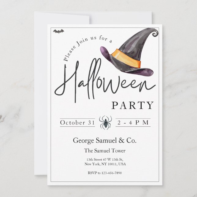 Invitación Small Business Minimalist Halloween Office Party (Anverso)