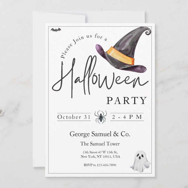 Invitación Small Business Minimalist Halloween Office Party (Anverso)