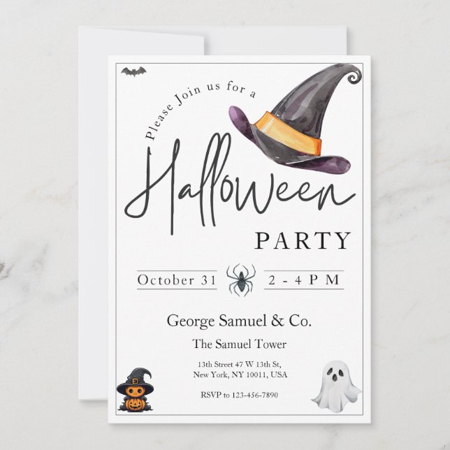 Invitación Small Business Minimalist Halloween Office Party (Anverso)