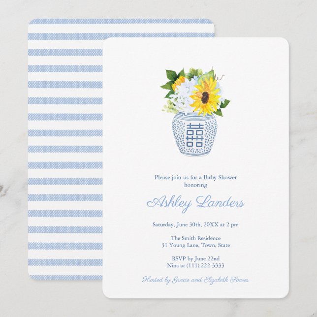 Invitación Smart Ginger Jar Sunflowers Boy Baby Shower (Anverso / Reverso)