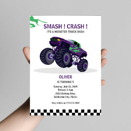 Invitación Smash & Crash - Camión Monster moderno Cumpleaños