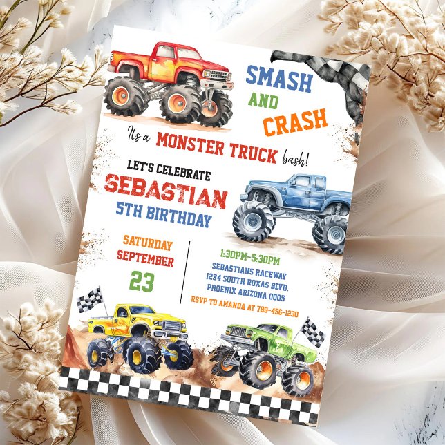 Invitación Smash & Crash Es Cumpleaños de Niño de Monster Tru (Subido por el creador)