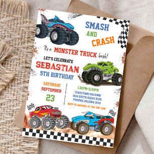 Invitación Smash & Crash Es el Bash de Camiones Monstruo Cump