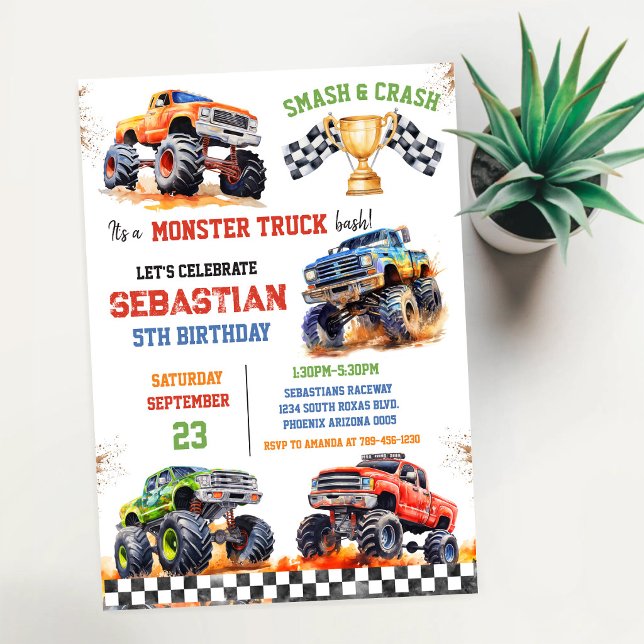 Invitación Smash & Crash Es un Bash de Camiones Monstruo Cump (Subido por el creador)